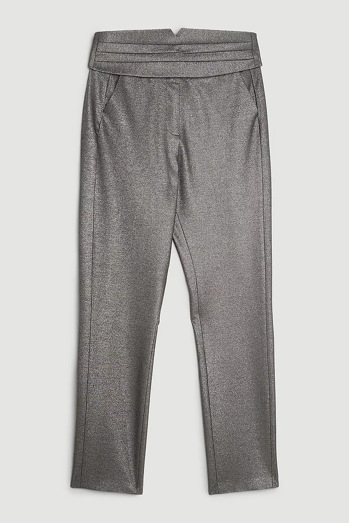 Tailored Compact Stretch Sparkle Satin Cummerbund Pants Tailored Compact Stretch Sparkle Satin Cummerbund Pants